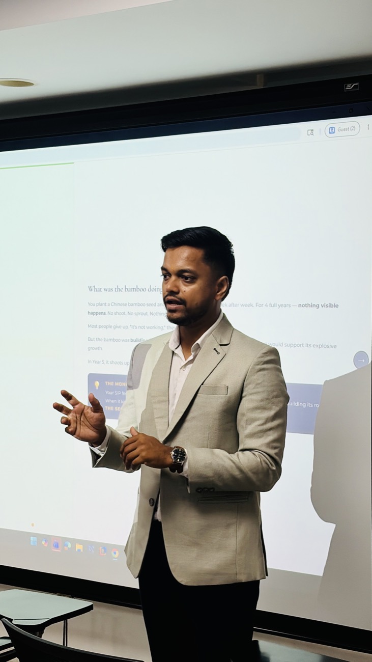 Ankit Choradia CFP delivering a corporate financial wellness session on the power of compounding, Hyderabad